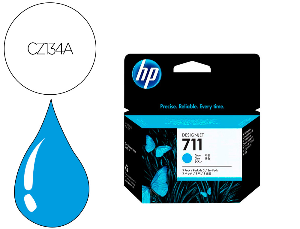 Cartouche d'encre original hp 711 29 ml cyan pack de 3