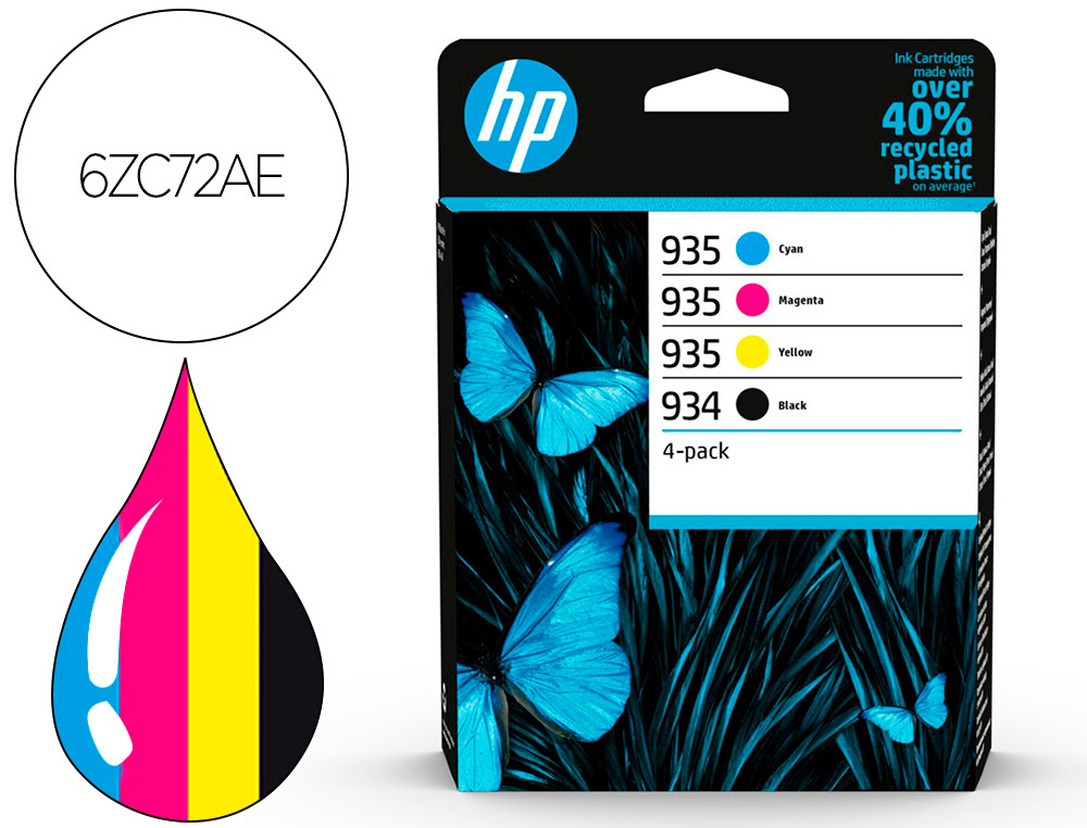 Toner laser original hp 934 400 p noir/cyan/magenta/jaune pack 4 couleur