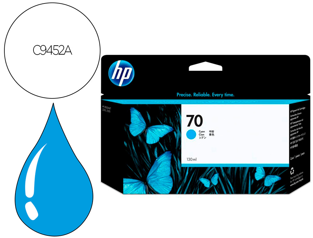 Cartouche d'encre original hp 70 130 ml cyan