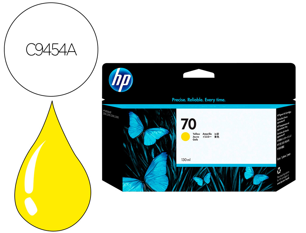 Cartouche d'encre original hp 70 130 ml jaune