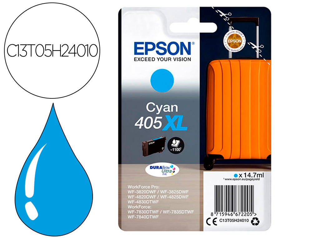 Cartouche d'encre original epson 405xl 14.7 ml cyan pack
