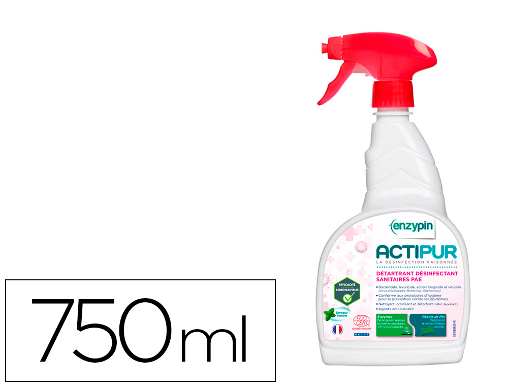 Detartrant desinfectant enzymatique actipur sanitairesecocert parfum mentholee      pulverisateur 750ml