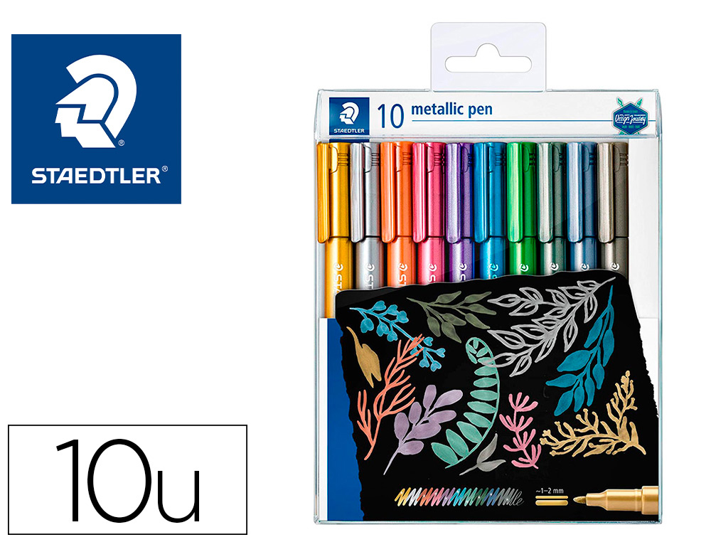 Marqueur staedtler corps metallique 8323 pointe ogive  2,7mm trace 1 a 2mm           pack de 10 assortis