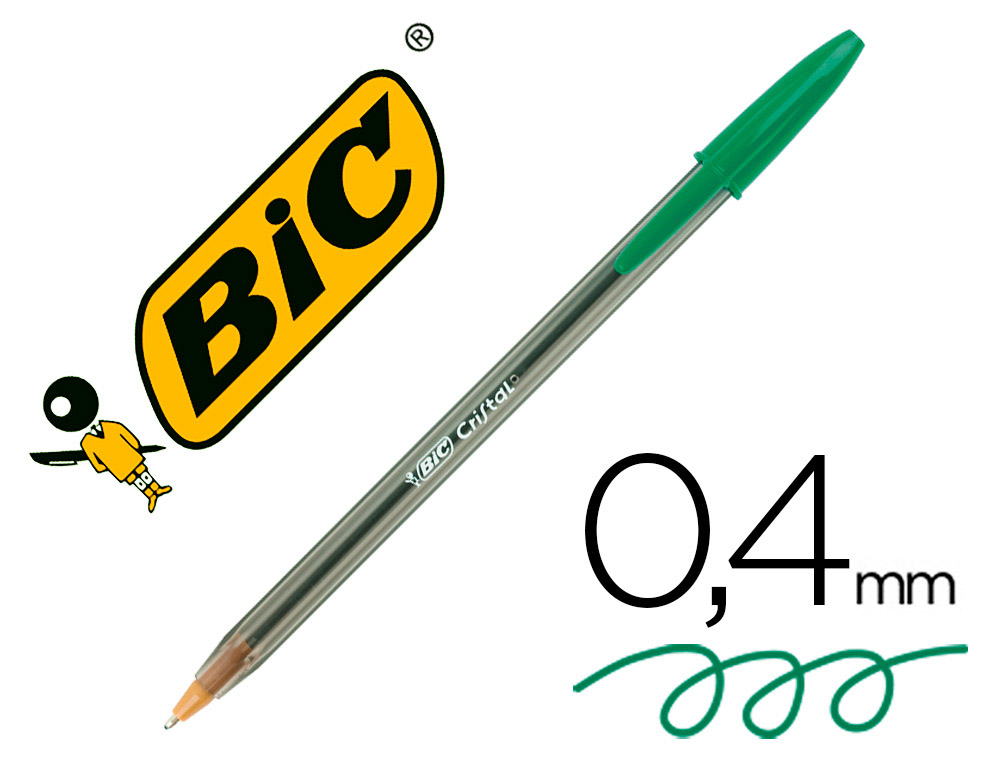 Stylo-bille bic cristal écriture moyenne 0.5mm encre classique bille indéformable capuchon couleur encre vert