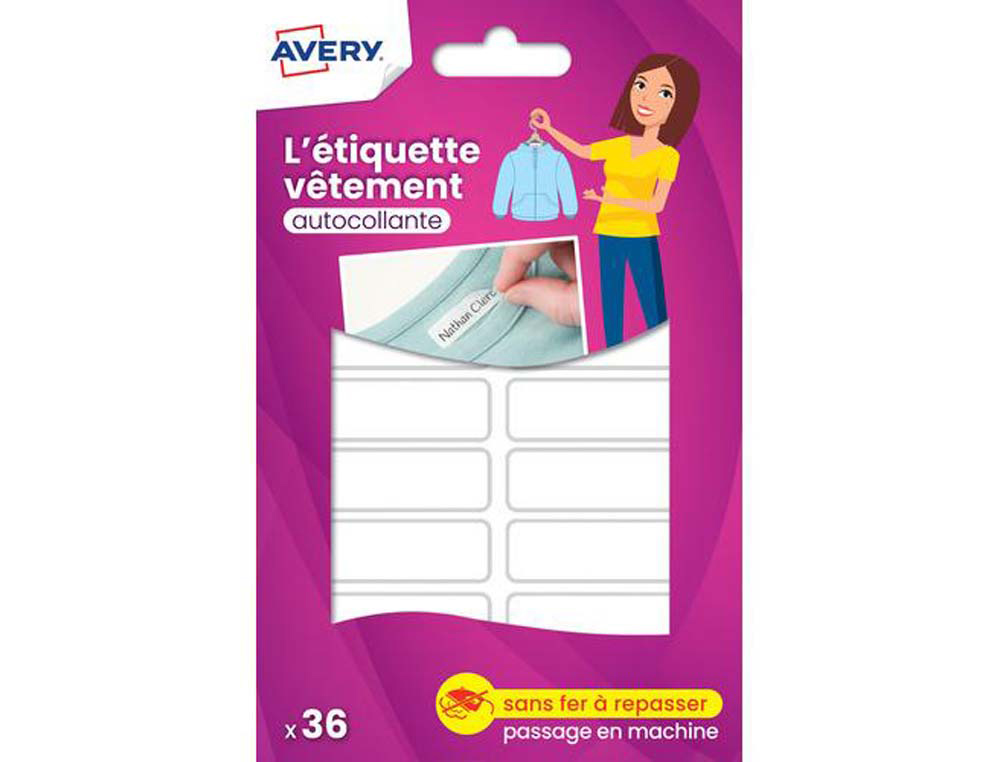 Etiquette avery pour vetements blanche  45 x 13 mm boite de 36