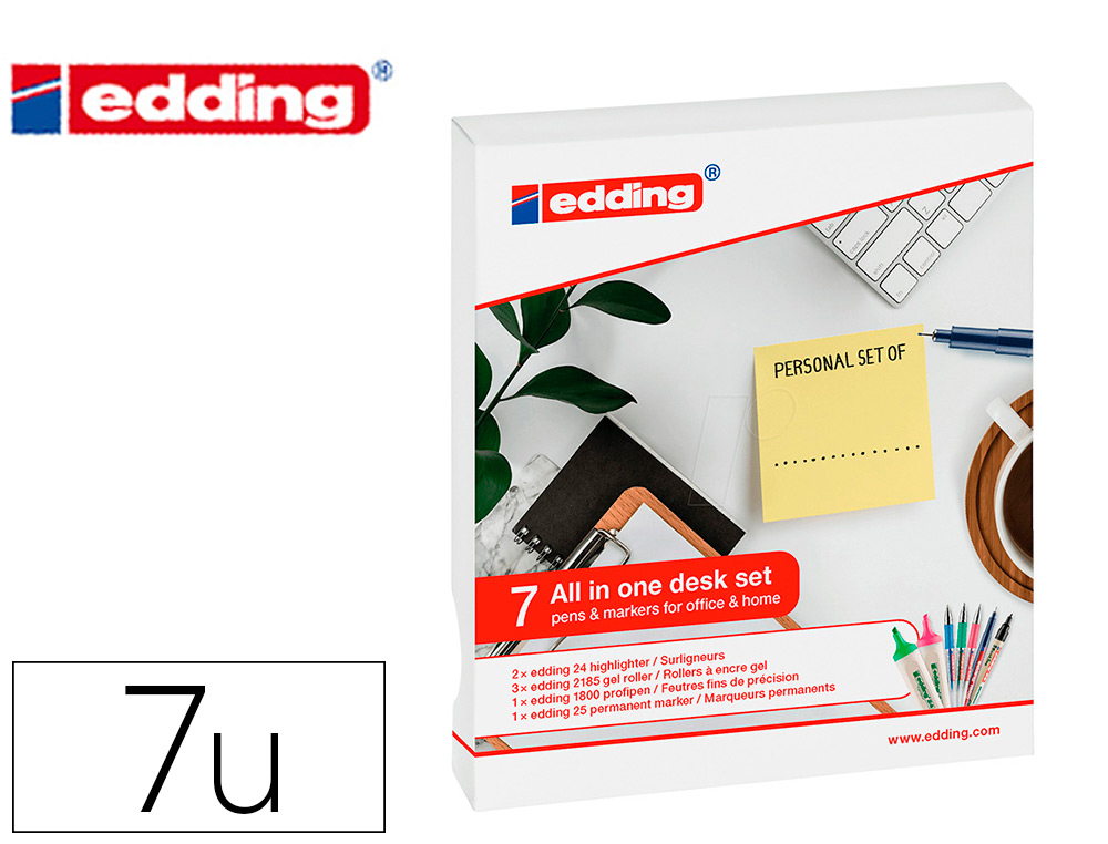 Etui edding 7 stylos assortis 1 feutre fin, 3 stylos gel ,  1 marqueur indelible et 2     surligneurs