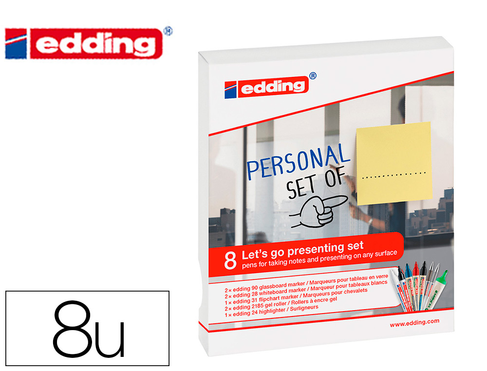 Etui edding 8 stylos assortis 2 feutres pour verre, 2       feutres effaçable, 1 marqueur chevalet , 2 stylos gel, 1