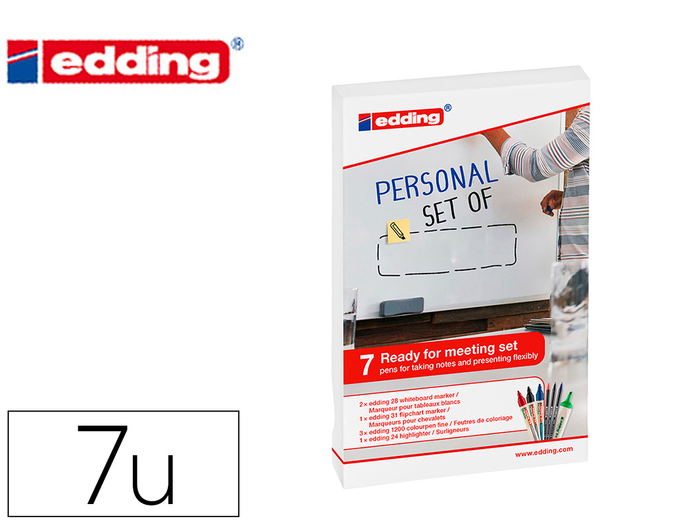 Etui edding 7 stylos assortis 2 feutres effaçables, 1       marqueur chevalet, 3 feutres  de coloriage fin, 1