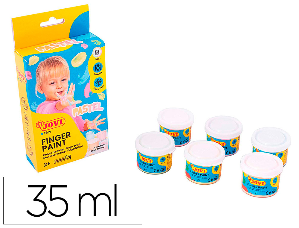 Gouache au doight jovi a base d'eau couleur pastel 6 pots   de 35 ml