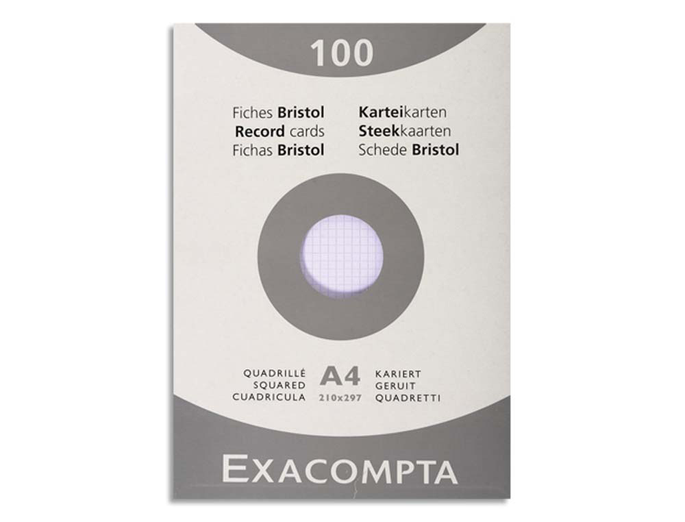 Etui 100 fiches exacompta bristol quadrillee 5x5 non    perforee blanc 210x297mm