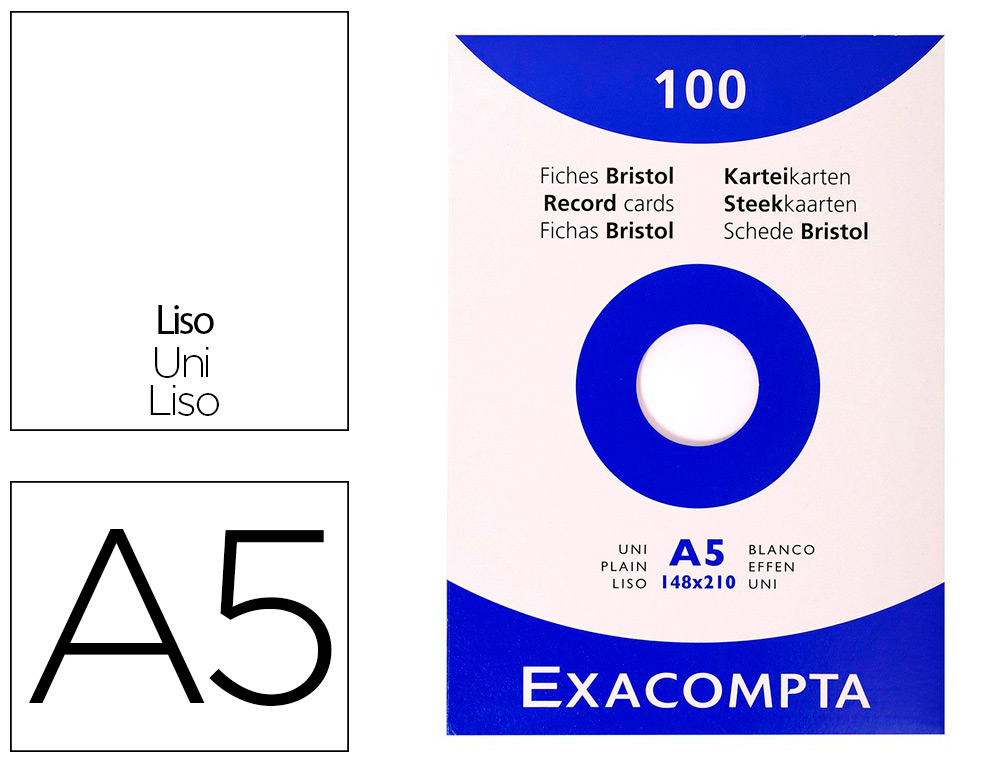 Etui 100 fiches exacompta bristol uni non perforee      blanc 148x210mm