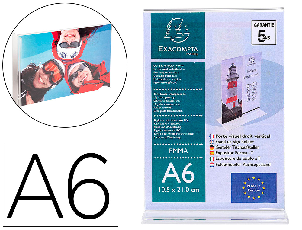 Porte visuel exacompta a6 droit vertical cristal