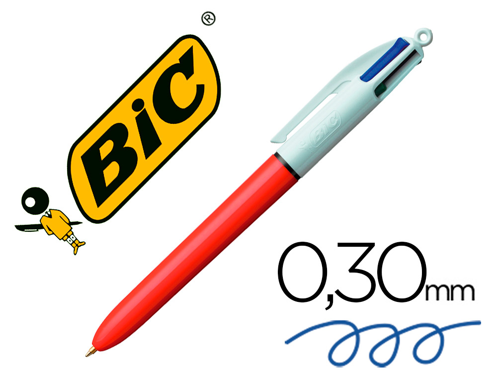 Stylo-bille bic 4 couleurs pointe fine encre classique   rétractable rechargeable 4    couleurs standard