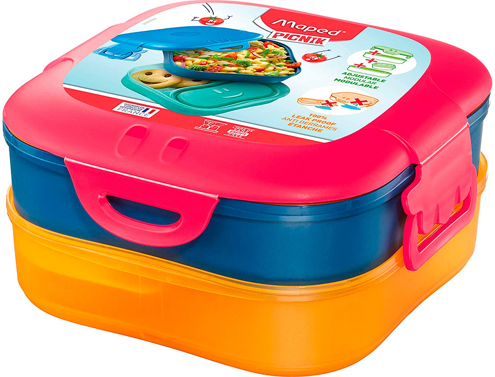Boite a dejeuner maped figurative 3-en-1 pour enfant coloris rose