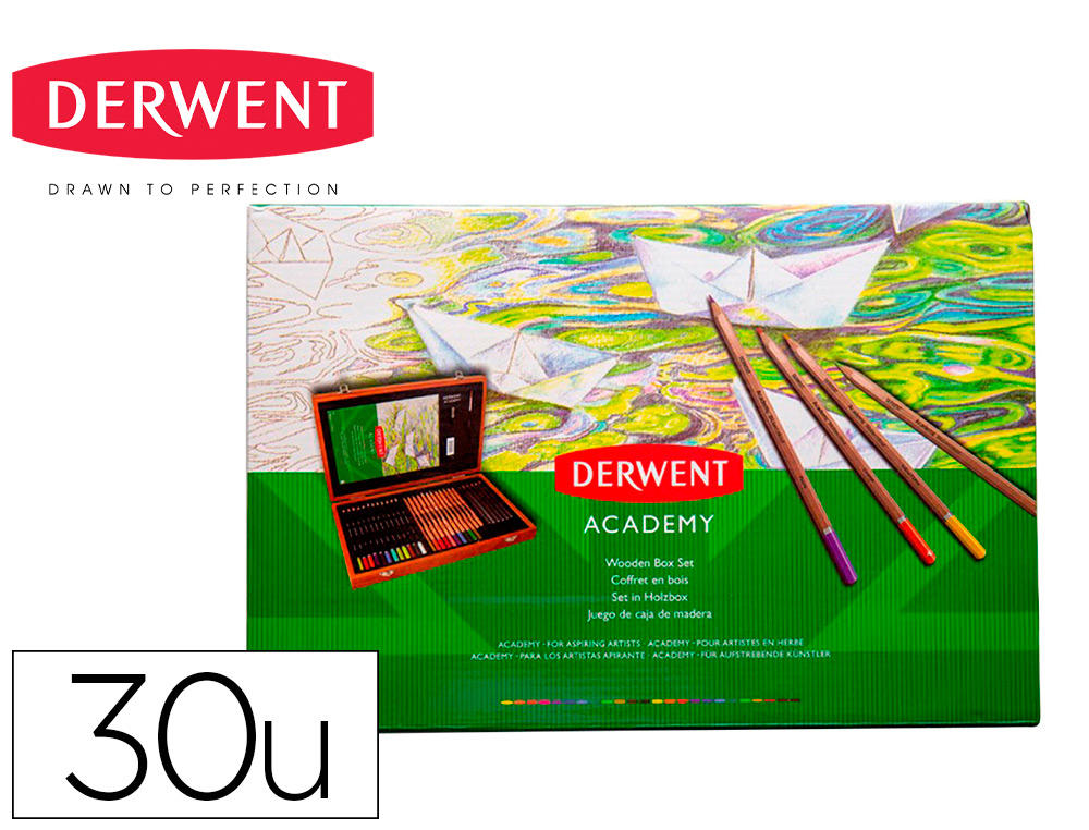 Coffret en bois oz international 350x230x60 mm   assortiment 30 crayons        couleur academy et