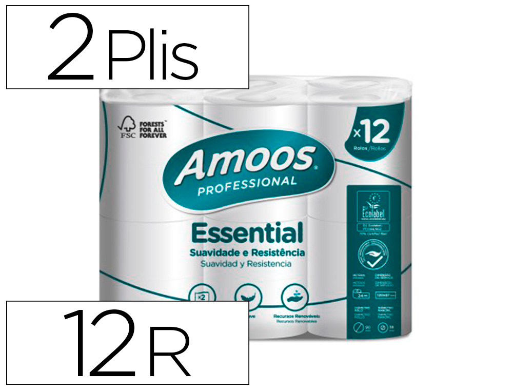Papier hygienique amoos domestique 2 plis 20m paquet  de 12 rouleaux