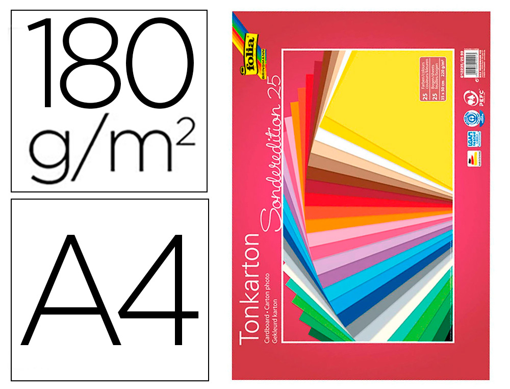 Papier cartonné 180g/m , din a4, 100 feuilles 10 coloris   assortis