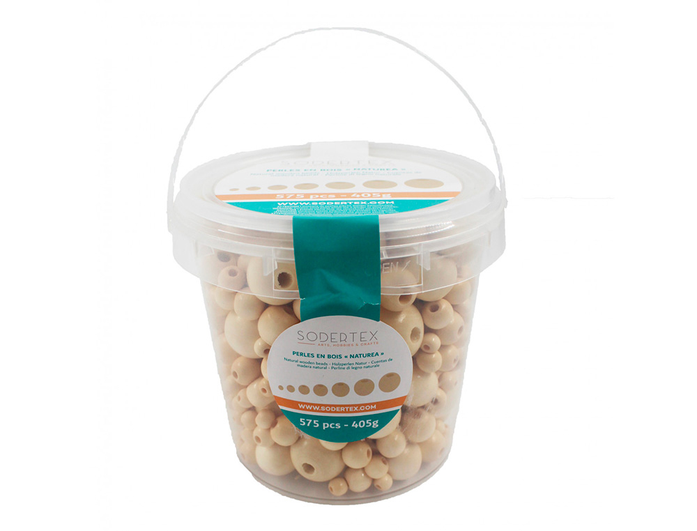 Pack de perles sodertex en bois naturea - 7 tailles -    575 pcs - 580g - 1 coloris