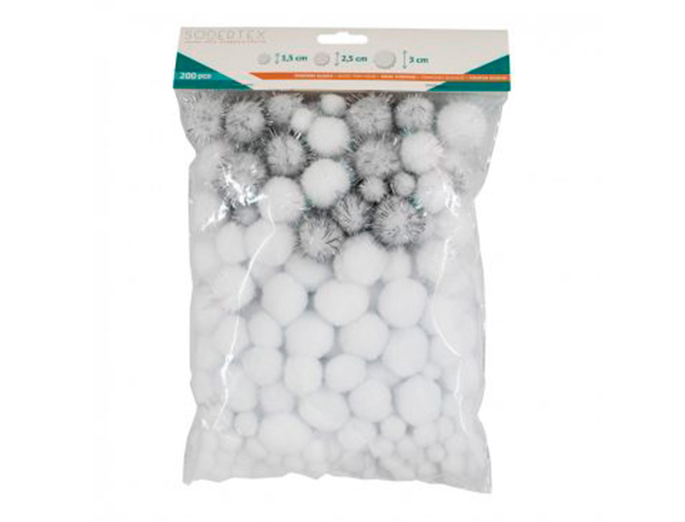 Pack pompons sodertex white - 3 tailles - 200 pcs - 2       coloris