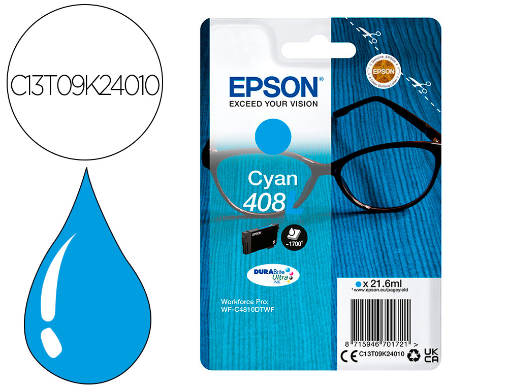 Cartouche d'encre original epson 408xl 1700 p cyan