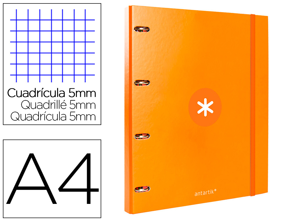 Classeur antartik 4 anneaux ronds 25mm a4 carton remborde feuillets mobiles 5x5 jaune   moutarde