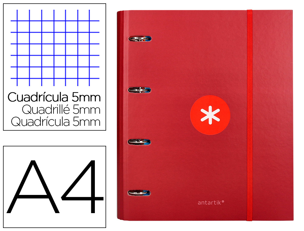 Classeur antartik 4 anneaux ronds 40mm a4 carton remborde feuillets mobiles q5x5 colorisframboise