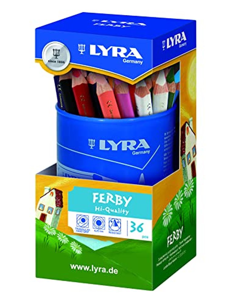 Crayon couleur lyra ferby triangulaire 120mm extrémité fermée usage économe mine 6.25mm diamètre étui carton 36 unités