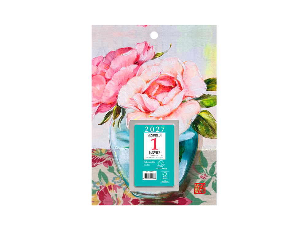Bloc ephemeride exacompta neutre sophie adde (6,5x      9,7cm) sur support plaque     illustree 18x26 cm