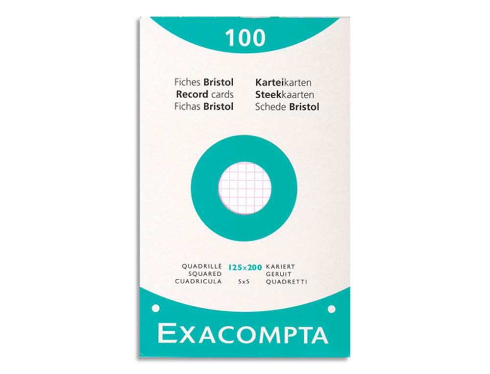 Etui de 100 fiches exacompta bristol blanc quadrille 5x5   uni perforee 125x200mm