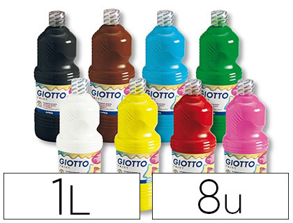 Gouache liquide giotto prête à l'emploi pigments riches couvrante crémeuse coloris assortis boîte 8 flacons 1000ml