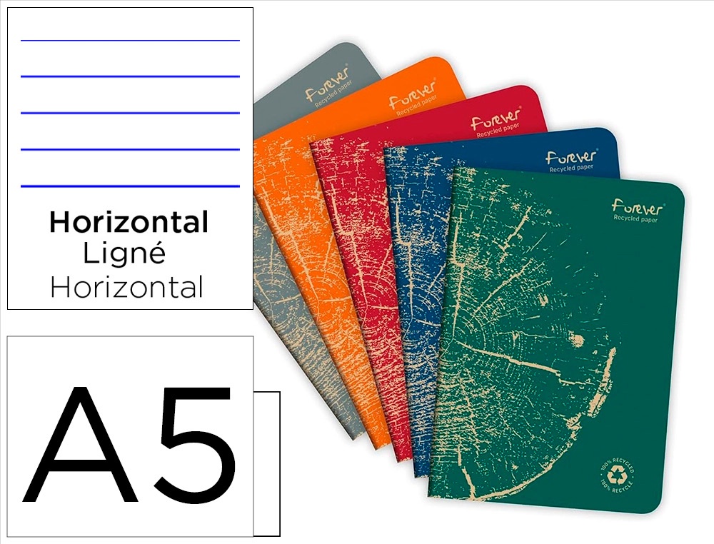 Cahier clairefontaine forever premium a5 90g recycle 96     pages ligne coloris assortis