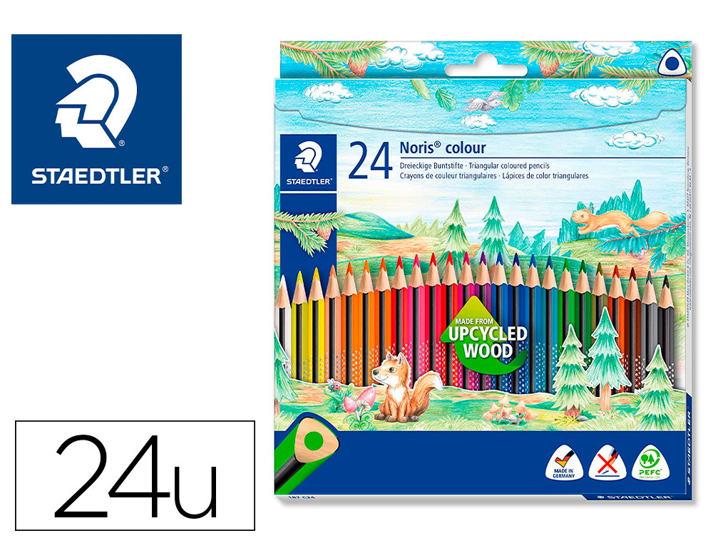 Crayons de couleur staedtler noris  187 triangulaires en   bois coloris assortis etui de 24