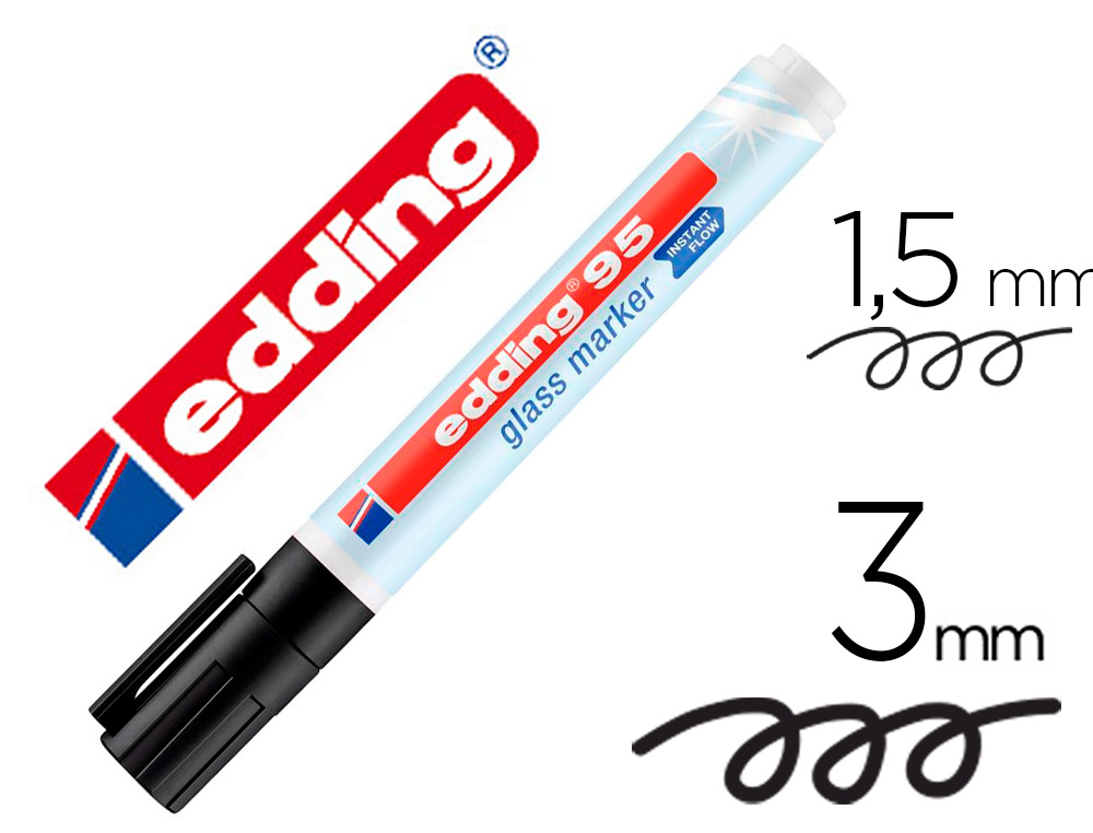 Marqueur edding 95 pour verre pointe ronde trace 1,5 a 3mm  coloris noir