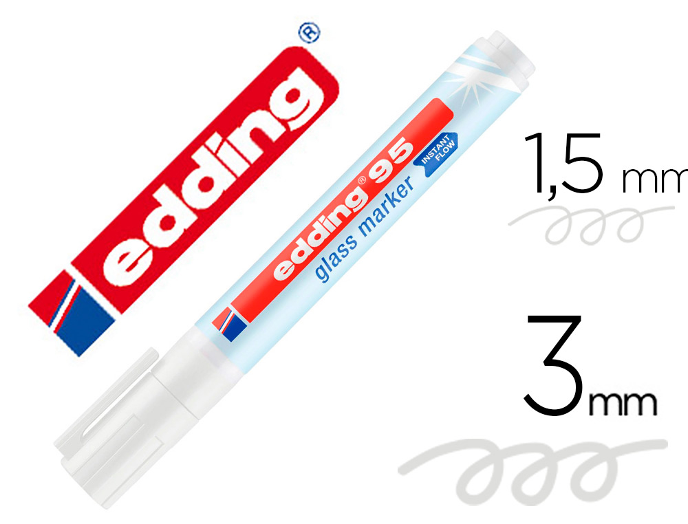Marqueur edding 95 pour verre pointe ronde trace 1,5 a 3mm  coloris blanc