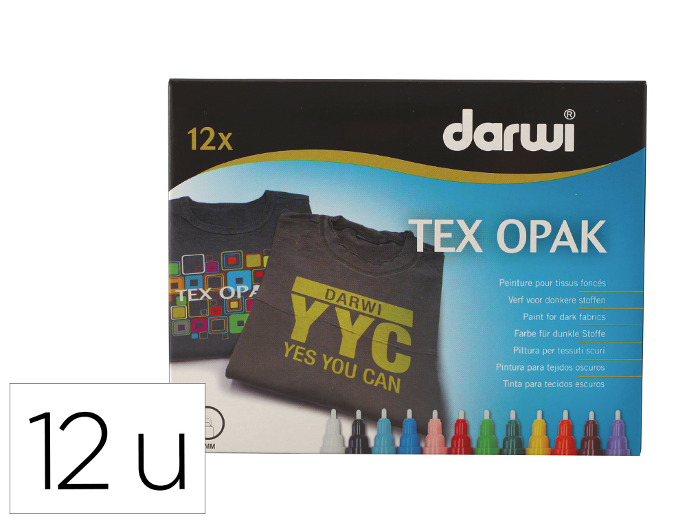 Marqueur darwi tex opak pour tissus pointe 2mm coloris     assortis set 12 unites
