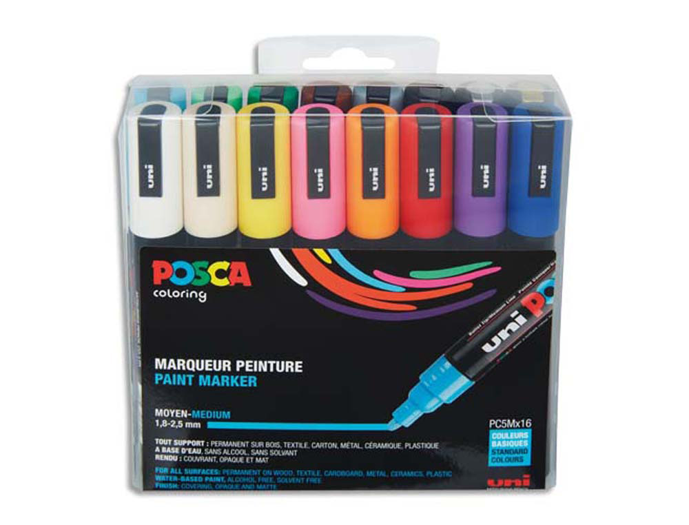 Marqueurs peinture posca pointe conique moyenne encre  inodore couvrante set 16      unites assorties