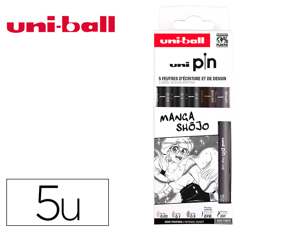 Pochette uni-ball 5 feutres pointe calibree 0.03 efbr500  coloris noir