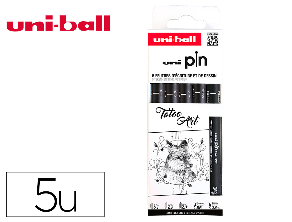 Pochette uni-ball 5 feutres pointe calibree 0.1 cs3200    coloris noir