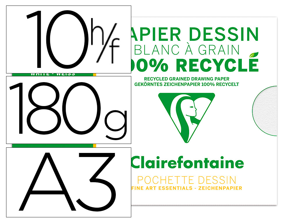 Pochette dessin   grain a3 100% recycl  180gr 10f