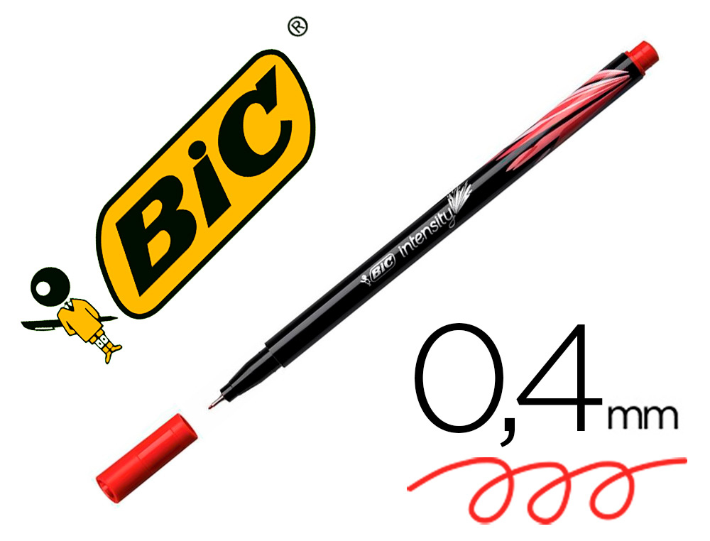 Stylo feutre bic intensity pointe fine corps noir verni  couleurs rouge lot 12 unites