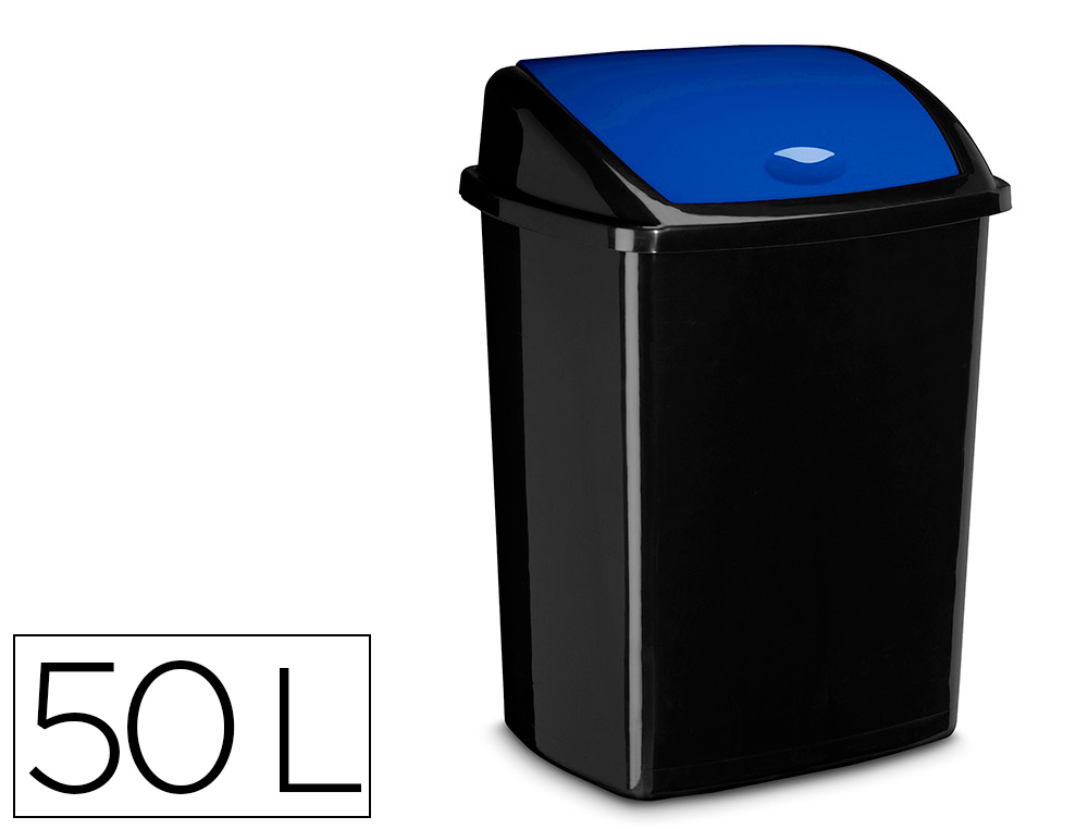 Poubelle cep plastique a couvercle basculant 50l noir  couvercle bleu