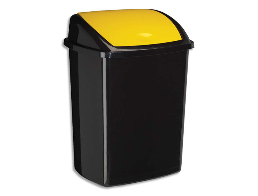 Poubelle cep plastique a couvercle basculant 50l noir  couvercle jaune