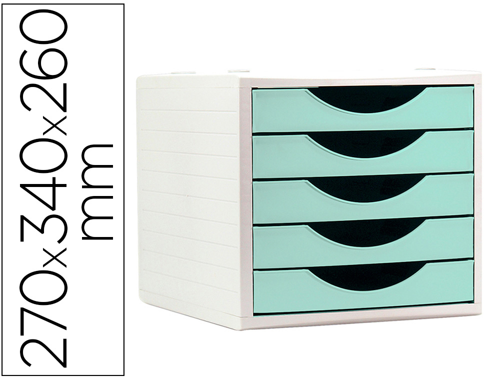 Module de classement archivo 2000 5 tiroirs coloris vert   pastel 270x340x260mm