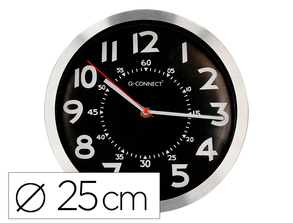 Horloge q-connect murale metallique mouvement          silencieux diametre 25 cm     coloris chrome
