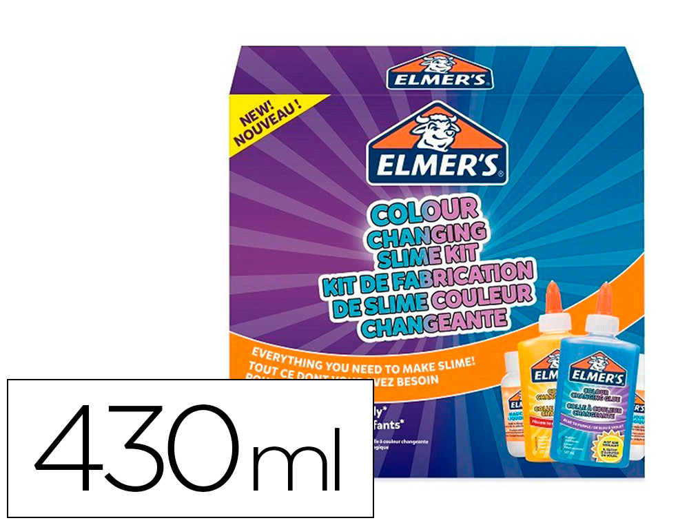 Kit pour slime changuement couleur elmer's  colle /liquide magique /activateur slime bleu/violet et jaune/rouge