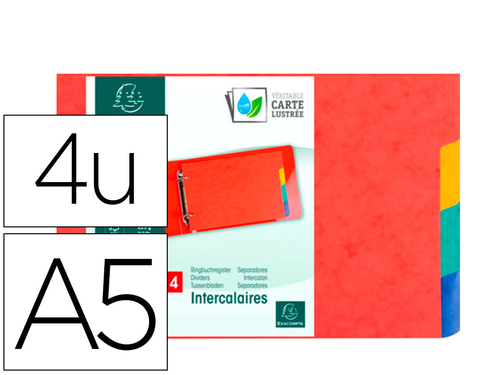 Intercalaires pour fiches bristol a5 148x210mm 4        positions