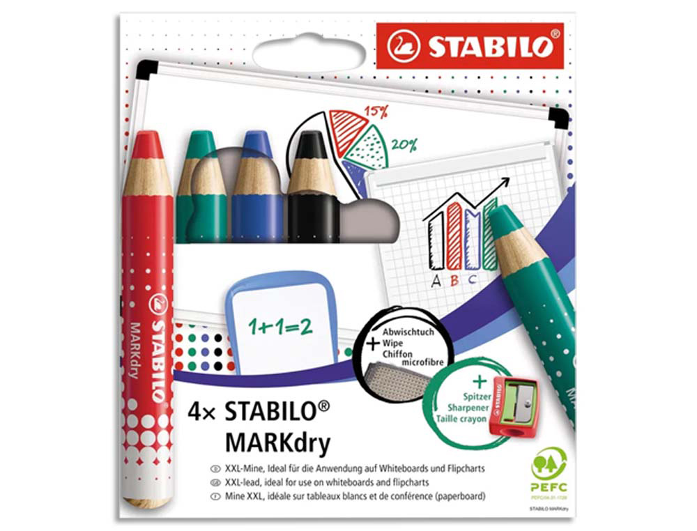 Marqueur sabilo boss markdry pour ecrire sur de tableau    blanc 4 marqueurs 1 taille    crayon 1 chiffonette