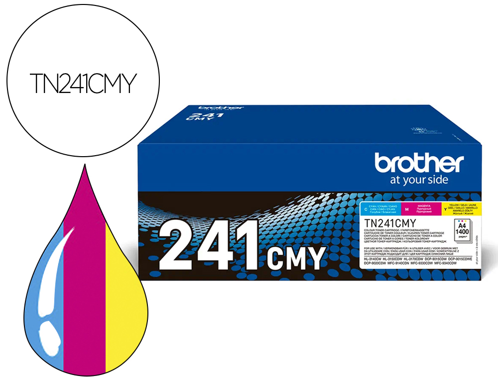 Toner laser original brother tn241cmy 1400 p cyan/magenta/jaune pack 3 couleur