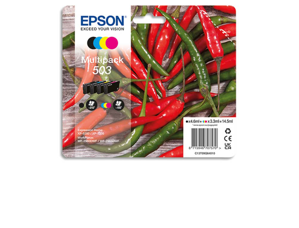 Cartouche d'encre original epson 503 165 p noir/cyan/magenta/jaune pack 4 couleur