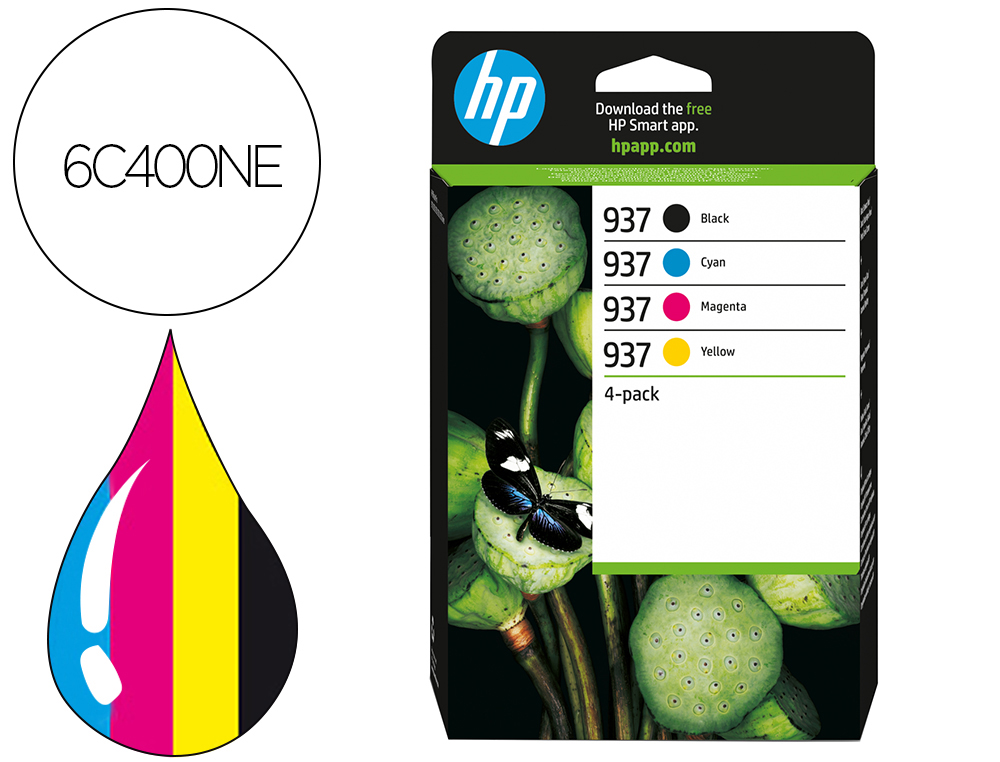 Cartouche d'encre original hp 937 800 p noir/cyan/magenta/jaune pack 4 couleur